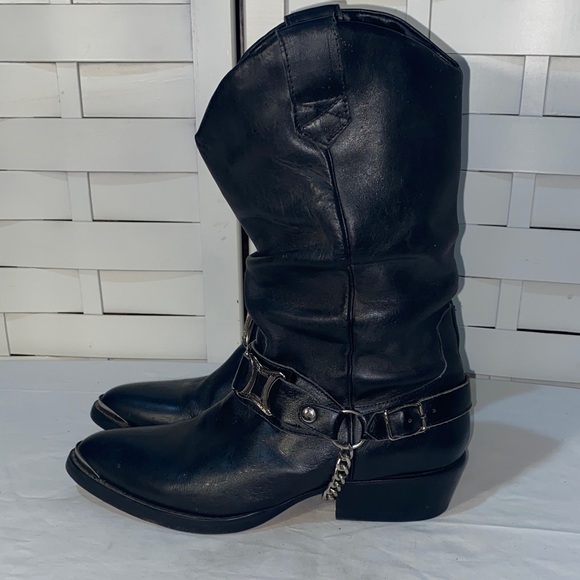 GBX Black Leather Western Slouch Harness Motorcycle Boots Size 8 - Picture 3 of 5